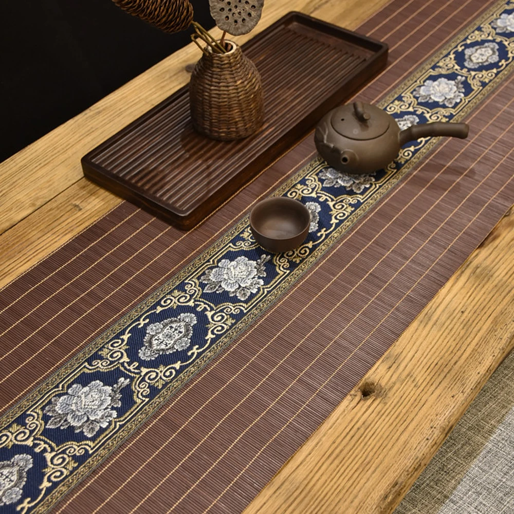 simple Japanese style bamboo table runner placement tea mat zen style tea accessories insulation table mat tea curtain
