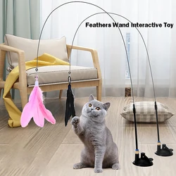 Cats Toys Feathers Wand Interactive Toy Kitten Toys with Super Suction Cup Detachable Feather Replacements Cat Accesorios