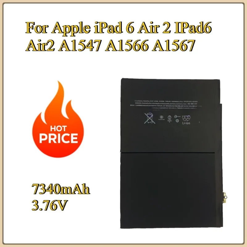 New  Replacement Battery 3.76V For Apple iPad 6 Air 2 IPad6 Air2  A1566 A1567 A1547 7340mAh Li-Polymer