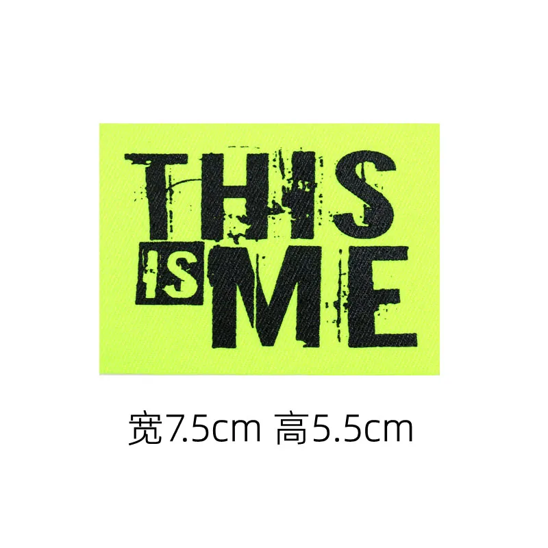 Clothes patch cloth label, letter printed cloth sticker square fluorescent green clothing accessories fashion hand sewing DIY