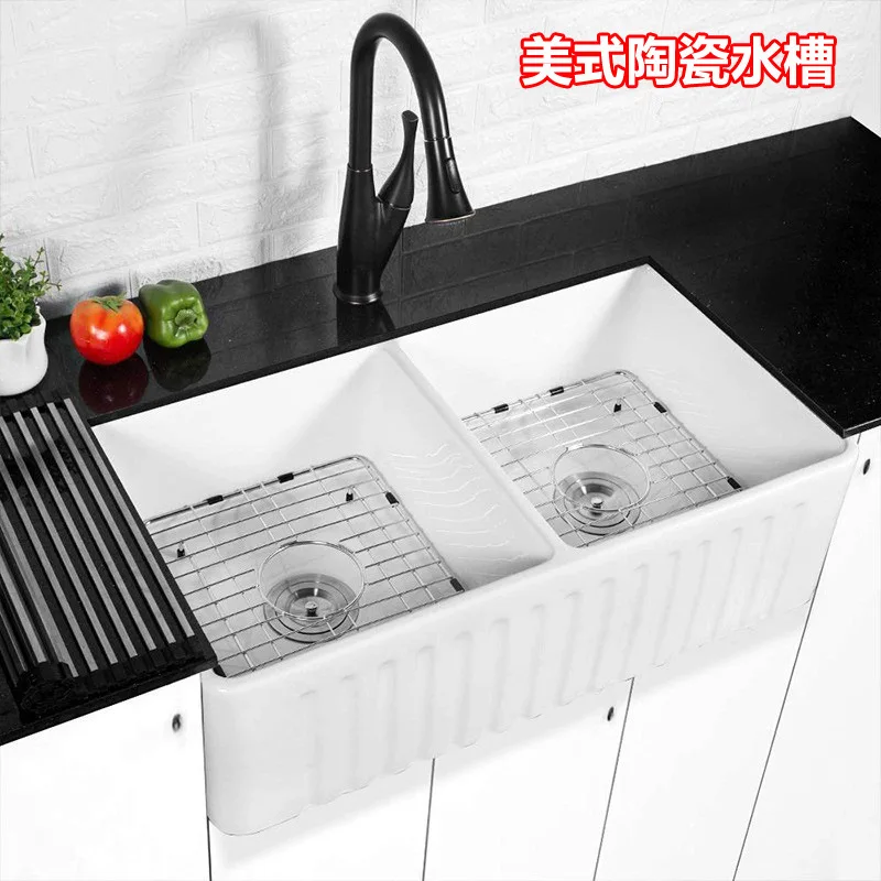 

American ceramic sink vegetable basin Household vegetable sink Single and double sinks Dishsink embedded in under-counter