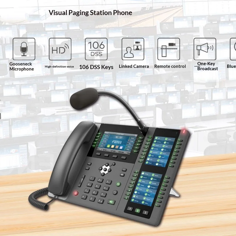 New Fanvil X210i Paging Console 20 SIP Lines Triple Color Screens Gooseneck Mic Dual Gigabit PoE Intercom Phone