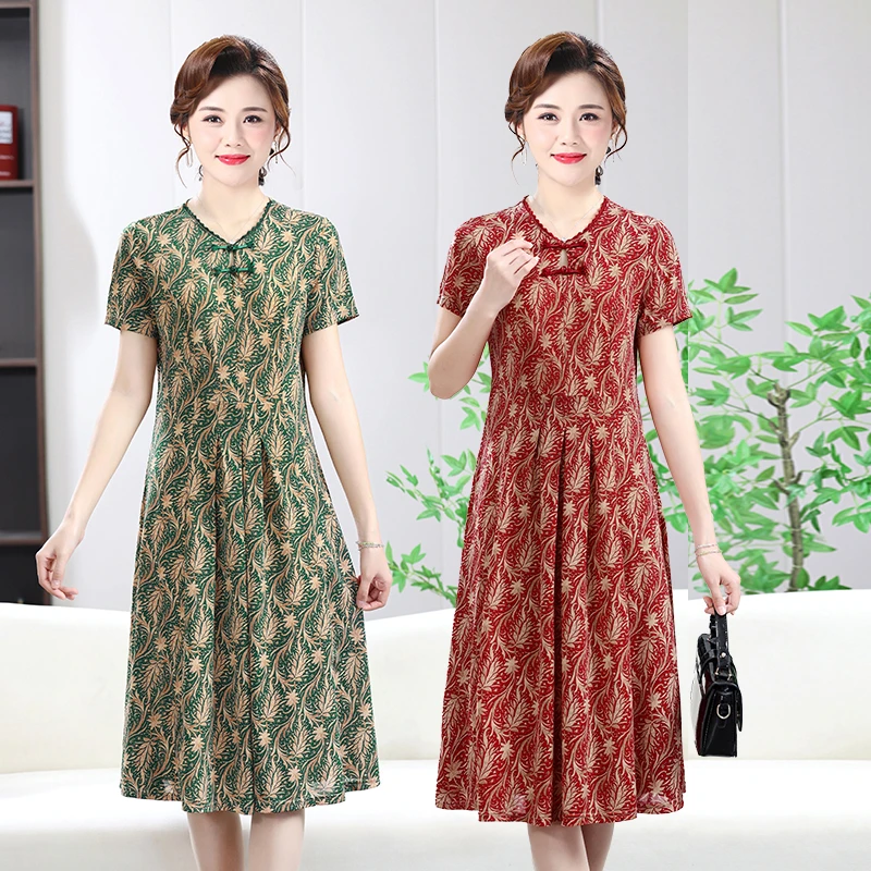 فستان نسائي صيفي على شكل زهرة على الطراز العرقي فستان عتيق على شكل حرف a بقصة ضيقة طويلة من البوليستر بتصميم عتيق #1