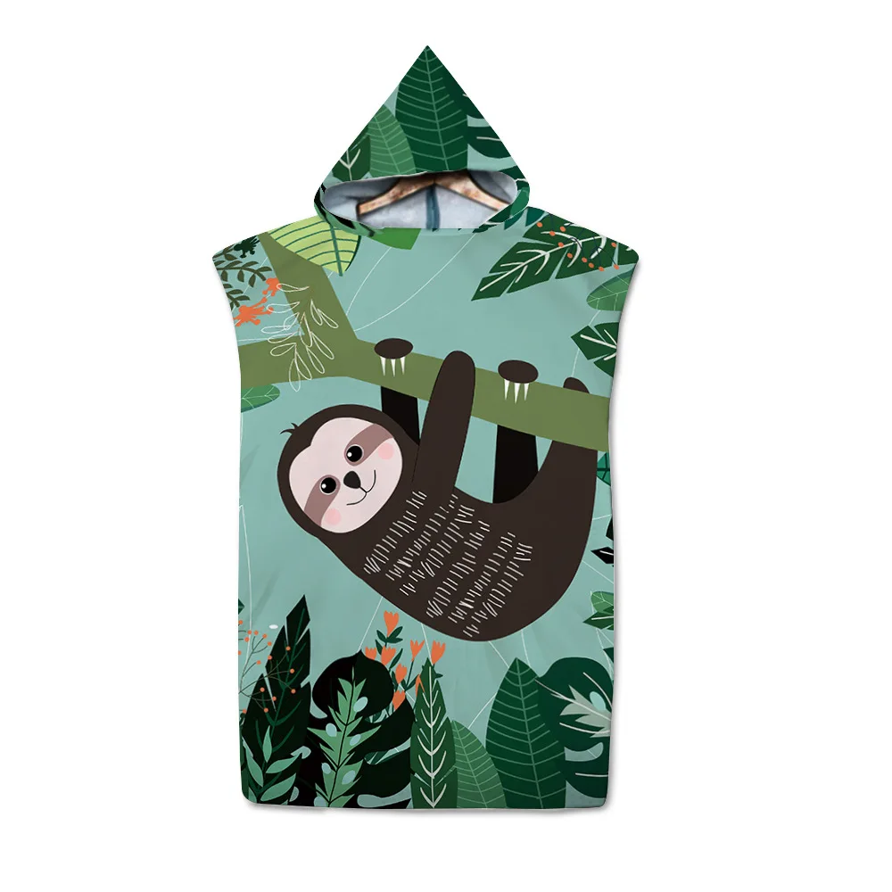 Customizable Cute Sloth Microfiber Quick-drying Hooded Beach Towel Adult Kids Gym Bathrobe Vacation Cloak Surf Diving Poncho