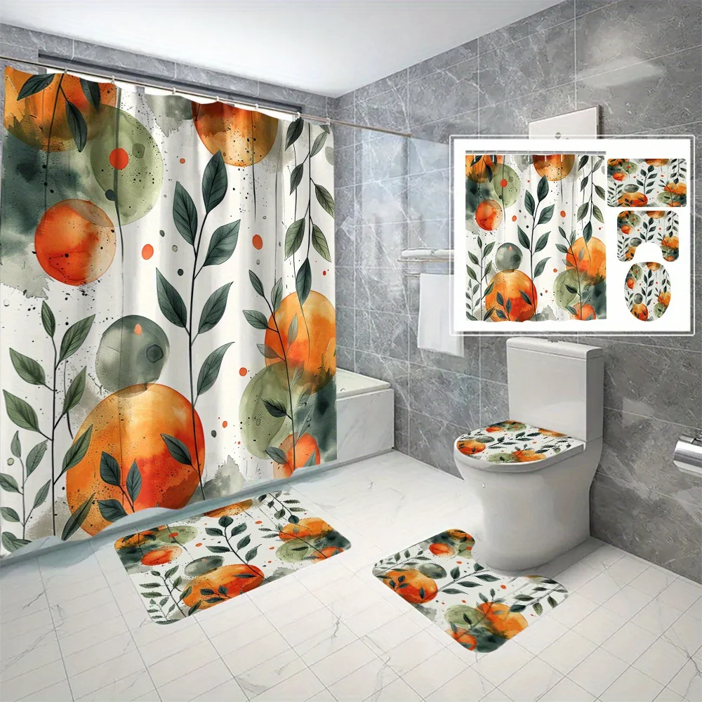 

Набор водонепроницаемых полиэстеровых занавесок для душа из 4 предметов с ботаническим принтом, крючок в комплекте, можно стирать в машине, подходит для всех сезонов.