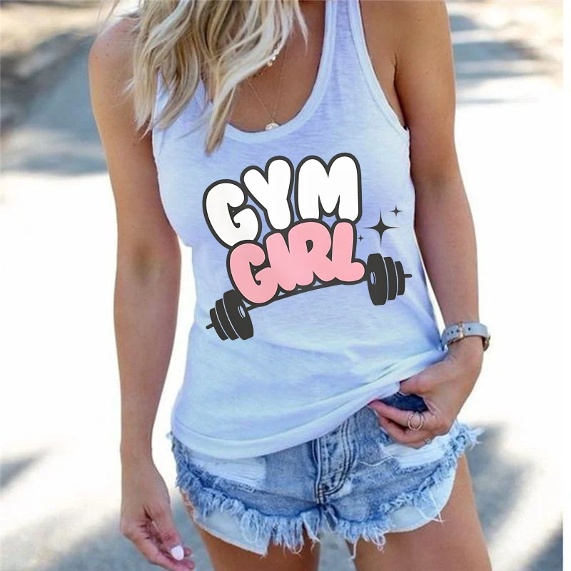 

GYM Girl Vintage Weightlifting Women T-shirt Fun Dumbbells Graphic Racerback Tank Tops Fitness Workout Fashion Sleeveless Vests