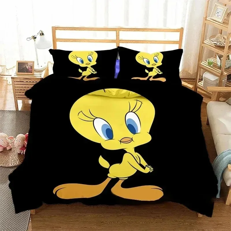 Cartoon T-Tweetys Bird Duvet Cover 3D Printed Tweetys Bird Bedding Set Pillowcase Boys Girls Twin Queen King Size Quilt Cover