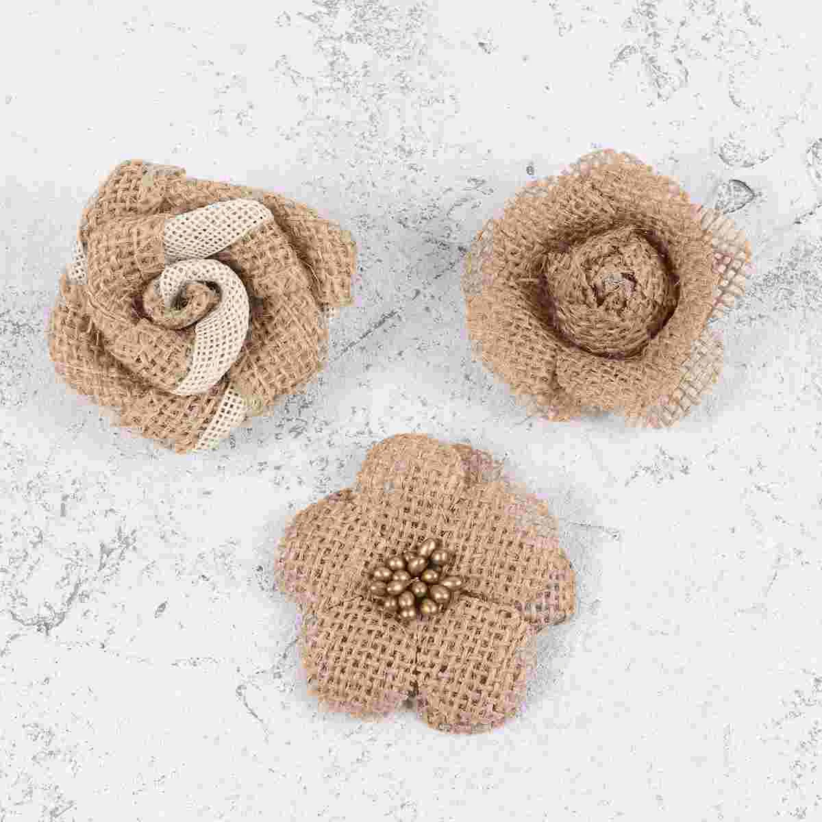 

24pcs Linen Flowers DIY Craft Christmas Decoration Wedding Party Supplies Hat Flower Accessory (6 Styles)