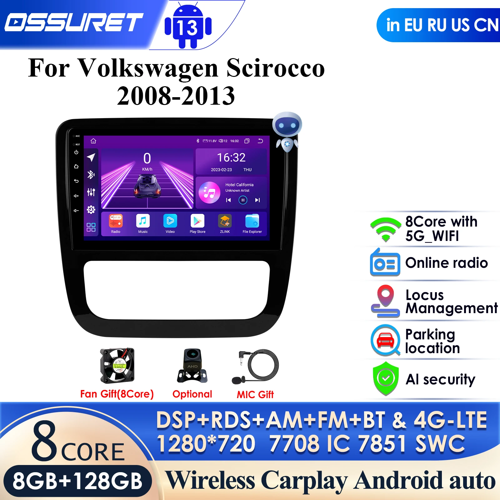 

2 Din Android 13 Авторадио для Volkswagen Scirocco 3 III Mk3 2008-2014 Автомобильный радиоприемник Мультимедийный видеоплеер Навигация Стерео GPS