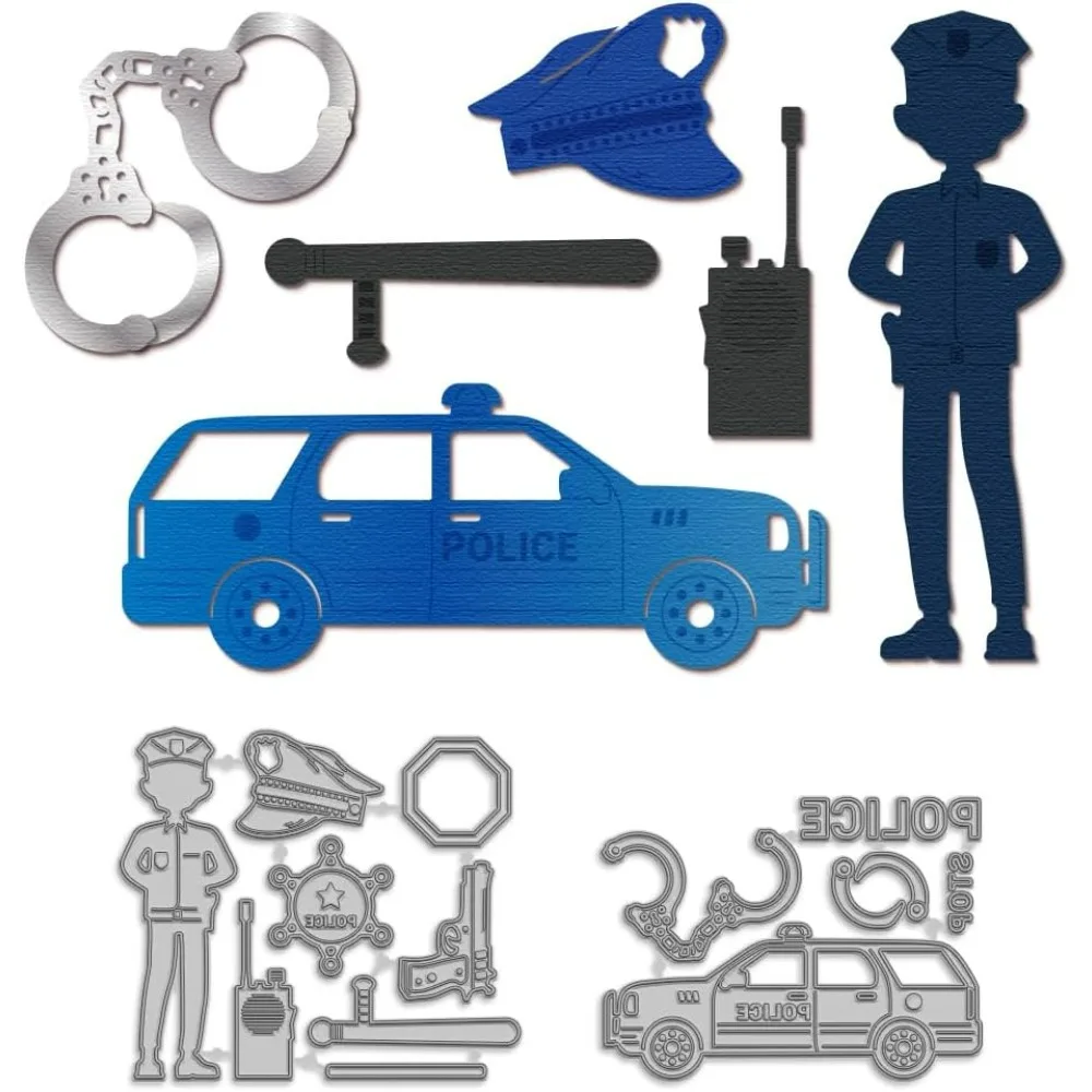 Police Theme Die Cuts Police Badge Hat Car Metal Cutting Dies Stop Road Signs Carbon Steel Stencil Template for Paper Card