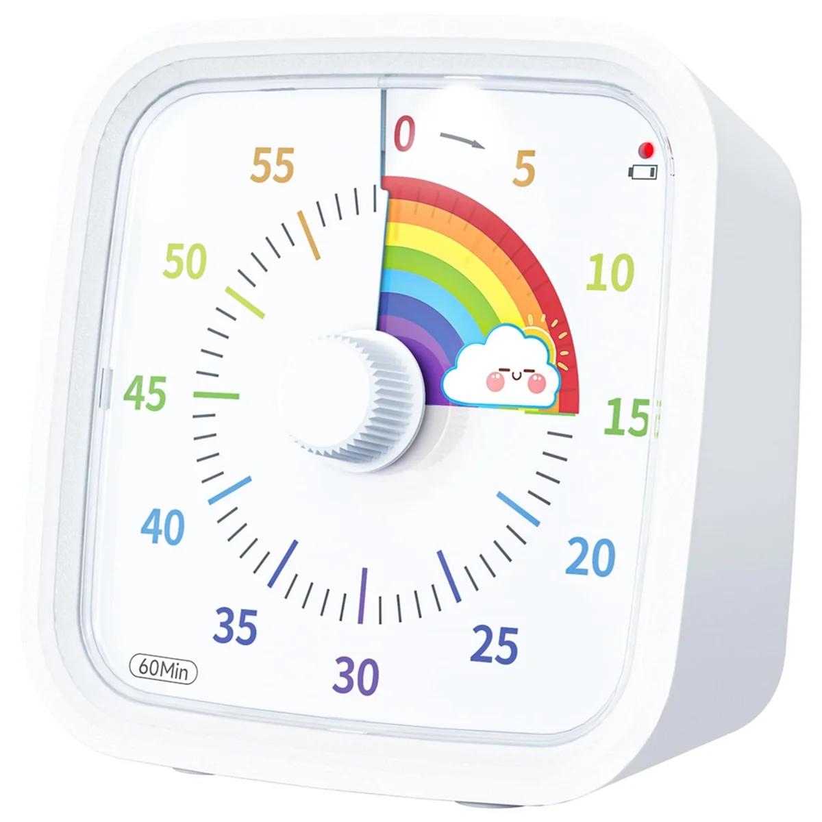 60 Minute Visual Timer with Protective Case, Rainbow Disk Timer, Silent Countdown Time Management Tool White