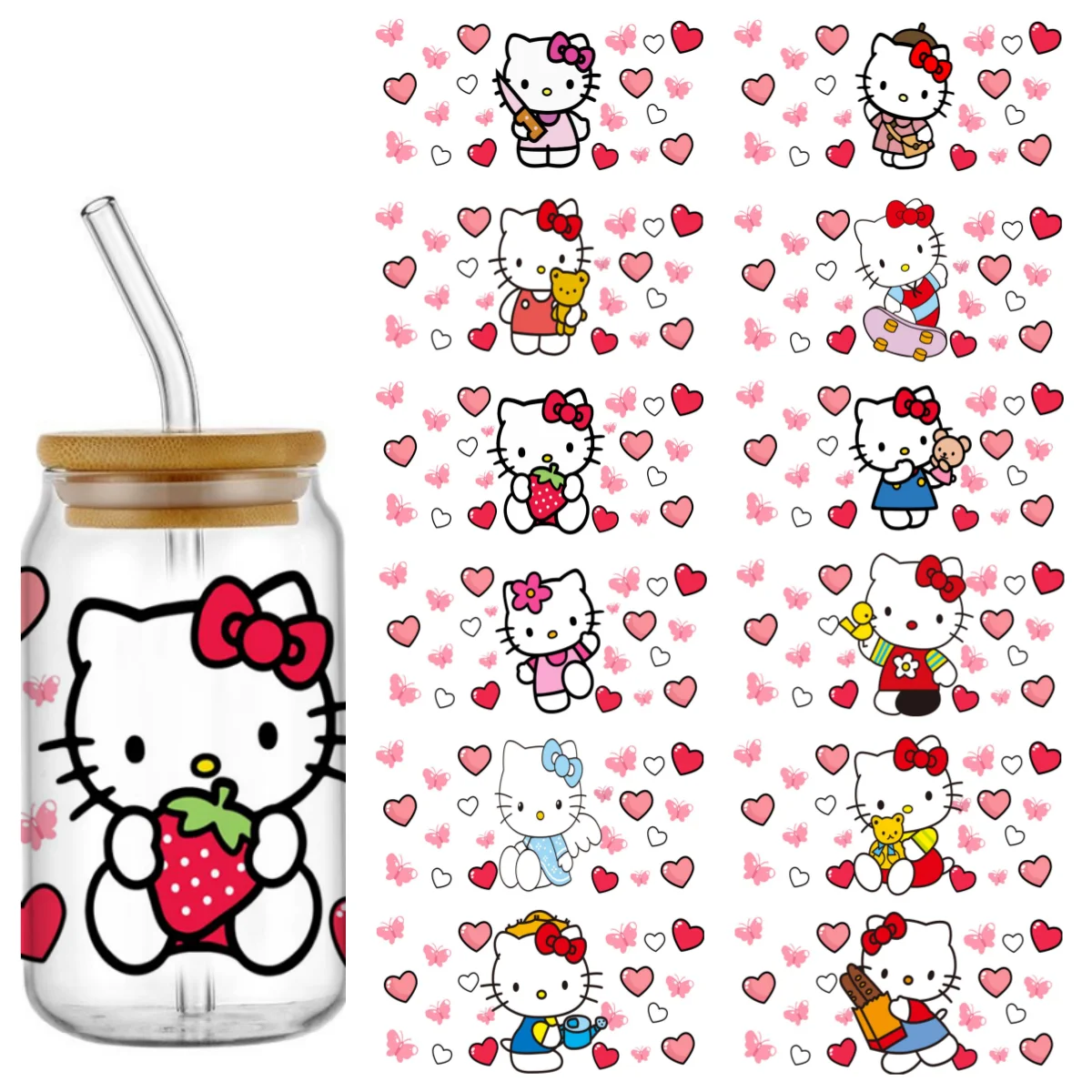 Miniso Hello kitty patterns UV DTF Sticker for 16ozCup Wrap Transfer Sticker Custom Label DIY Self adhesive