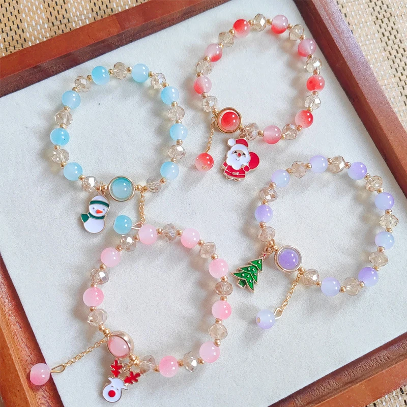 Handmade Beads Bracelet Christmas Tree Deer Pendant Bracelet For Women Girl Friendship Party Holiday Jewelry Gifts