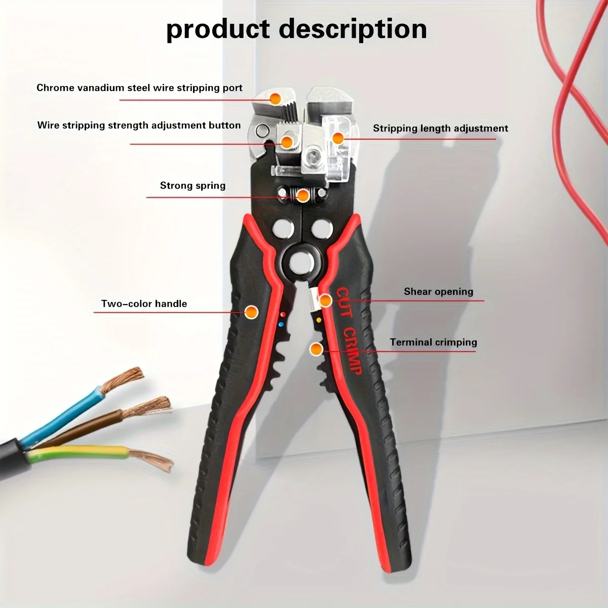 عبوة واحدة من أداة تعرية الأسلاك الأوتوماتيكية، أداة كهربائية متعددة الوظائف لقطع وسحب وتجعيده وتجريد الأسلاك