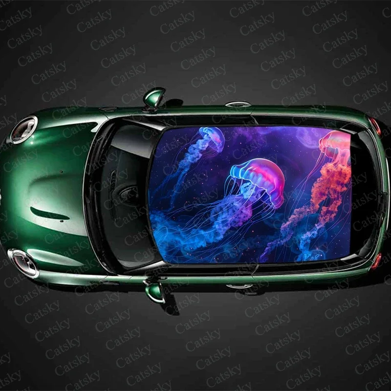 Purple Jellyfish Painting Car Roof Sticker Wrap Racing SUV Accessories Packaging Painted PVC Custom Car Graphic Decal