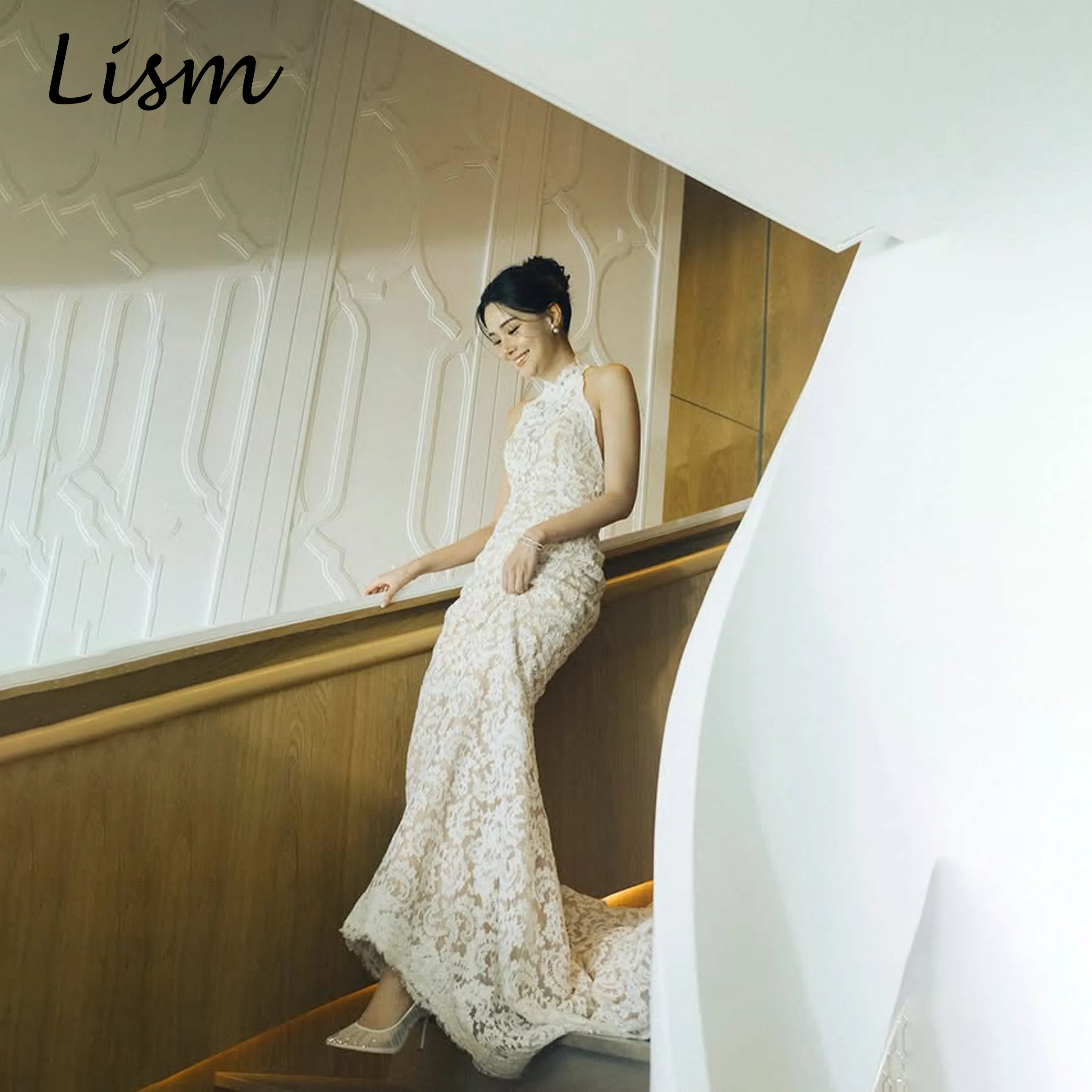 Lism Elegante Neckholder-Brautkleider Ärmellos mit Schleppe Rückenfreies Spitzenkleid Korea Hochzeitskleid für Fotoshootings 웨딩드레스 2026 Maßanfertigung