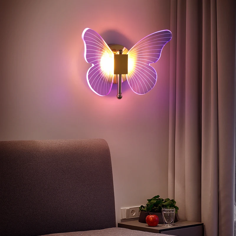 Imagem -03 - Borboleta Colorida Led Wall Light Arandelas Modernas Douradas Iluminação Interior Lâmpada Doméstica Quarto e Sala de Estar