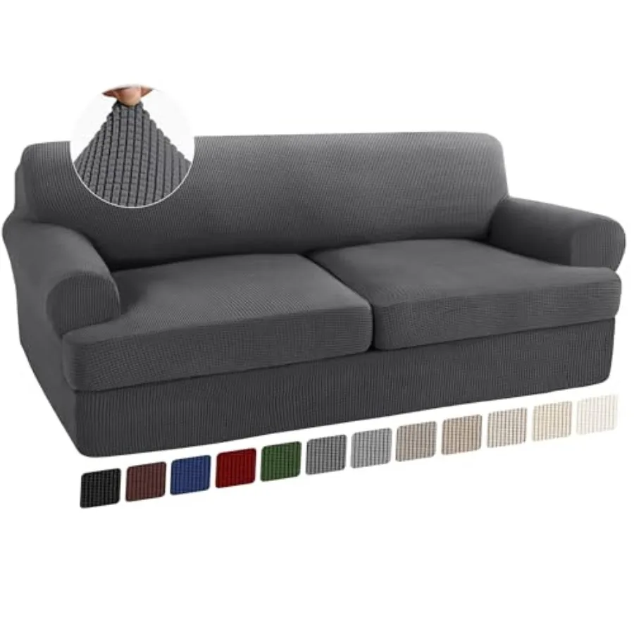 

3 Piece T Cushion Sofa Slipcovers Stretch Couch Cover Furniture Covers with 2 Individual T Cushion Covers, Machine Washable 2 C