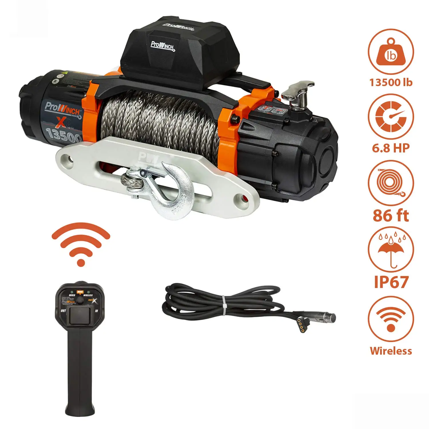 13500 Lbs Electric Waterproof Winch Synthetic Rope Aluminum Wireless