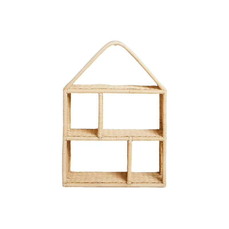 Cabin-shaped wall hanging rattan rack multi-functional item wall display shelf