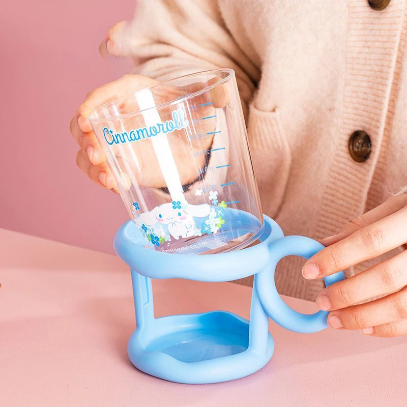 

Kawaii Hello Kitty Glass Cup Cartoon with Handle Household Water Cup Cute Girls High Beauty Scale Juice Milk Cup Toys for Gifts