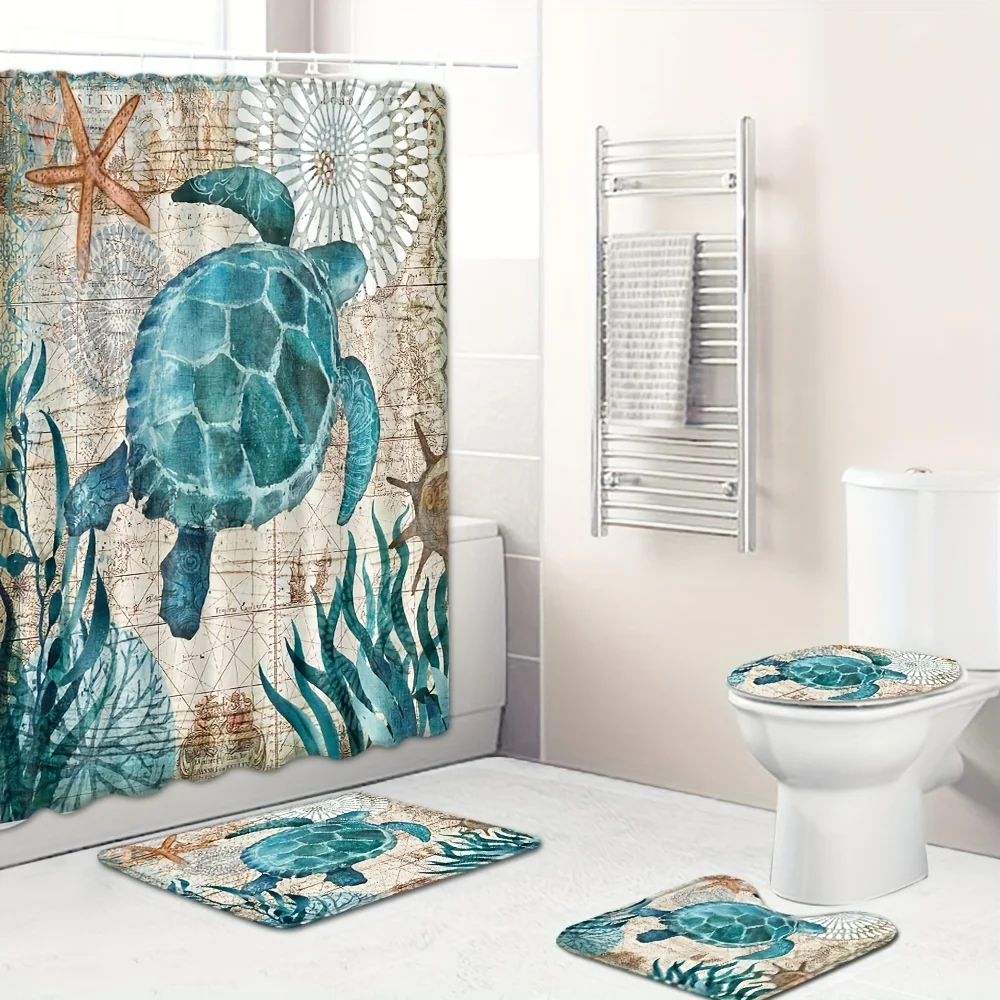 

Sea Turtle Waterproof Shower Curtain And Blanket 12 Hooks Bathroom Floor Blankets And Toilet Lid Cover Modern Bathroom Decor