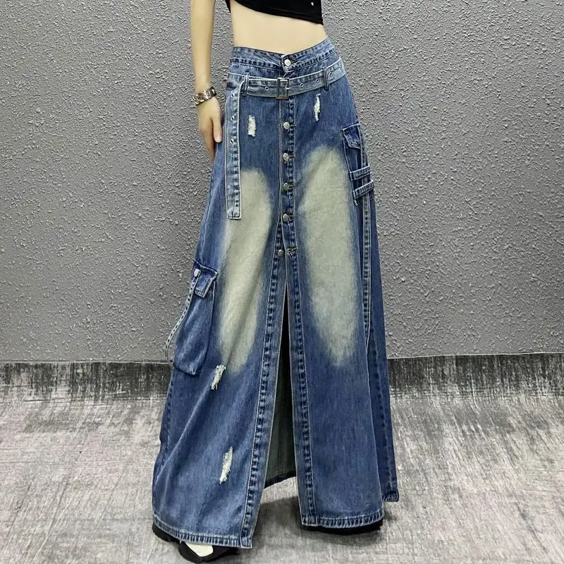 

Personalized High Waist Slit Mid-Length Denim Skirt Women Spring Summer 2025 New Loose Slim Versatile A-Line Skirt Skirt