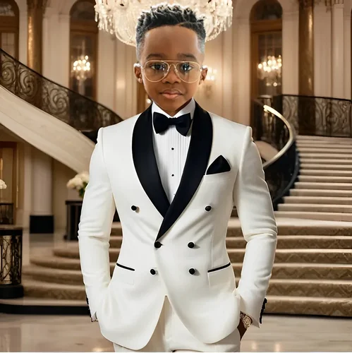 Imagen 2 del producto Trajes de niño para esmoquin de boda con solapa de chal negro, ropa para niños de menta con doble botonadura, chaqueta ajustada de dos piezas para fiesta de graduación