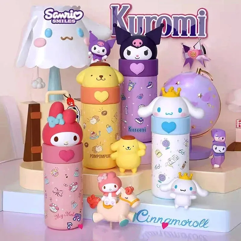 MINISO 350ml Kawaii Sanrio Hello Kitty Cup Kuromi Cinnamoroll Thermos Anime Cute Student Drink Water Outdoors Insulation Girls