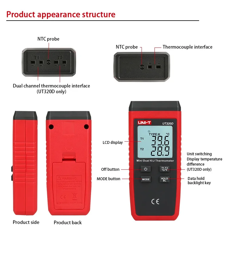 UNI-T UT320 Series Dual Sided Magnetic Digital Inclinometer UT320A UT320D Backlight Multifunctional Portable Angle Tester