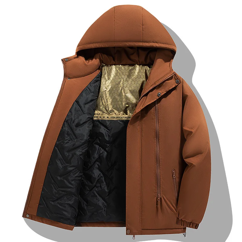 KIDWHXR Winter Men Jacket Korean Thicken Cold-proof Hooded Parkas Outerwear Man Loose Outdoor Hiking Camping Male Casual Coat