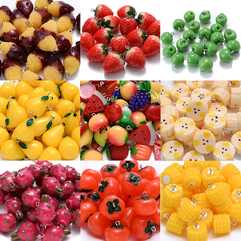 10Pcs/Lot 24 Style Fruit Apple Strawberry Grapes Resin Pendant For DIY Charms Earring Bracelet Necklace Jewelry Making Accessory