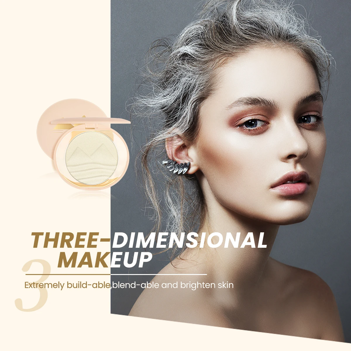 IMAGIC 3-Colors Highlighter Powder Palette Face and Body Brighten Glitter Natural Contouring Shimmer Diamond Contour Makeup Cosm