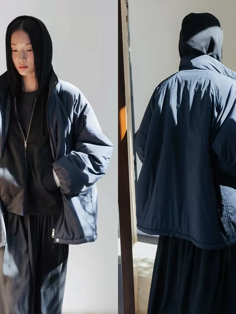 Warm Furry Lined Loose Women's Jaet  Collar Simple Silhouette Casual Top Zipper Closure Mid-Length Daily Wear