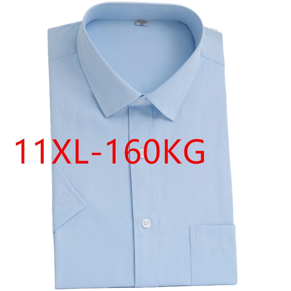 

Plus Size 11XL 10XL 9XL Summer Men Dress Shirt Short Sleeve Solid Blue White Black Work Business Casual Office Weddding 160KG