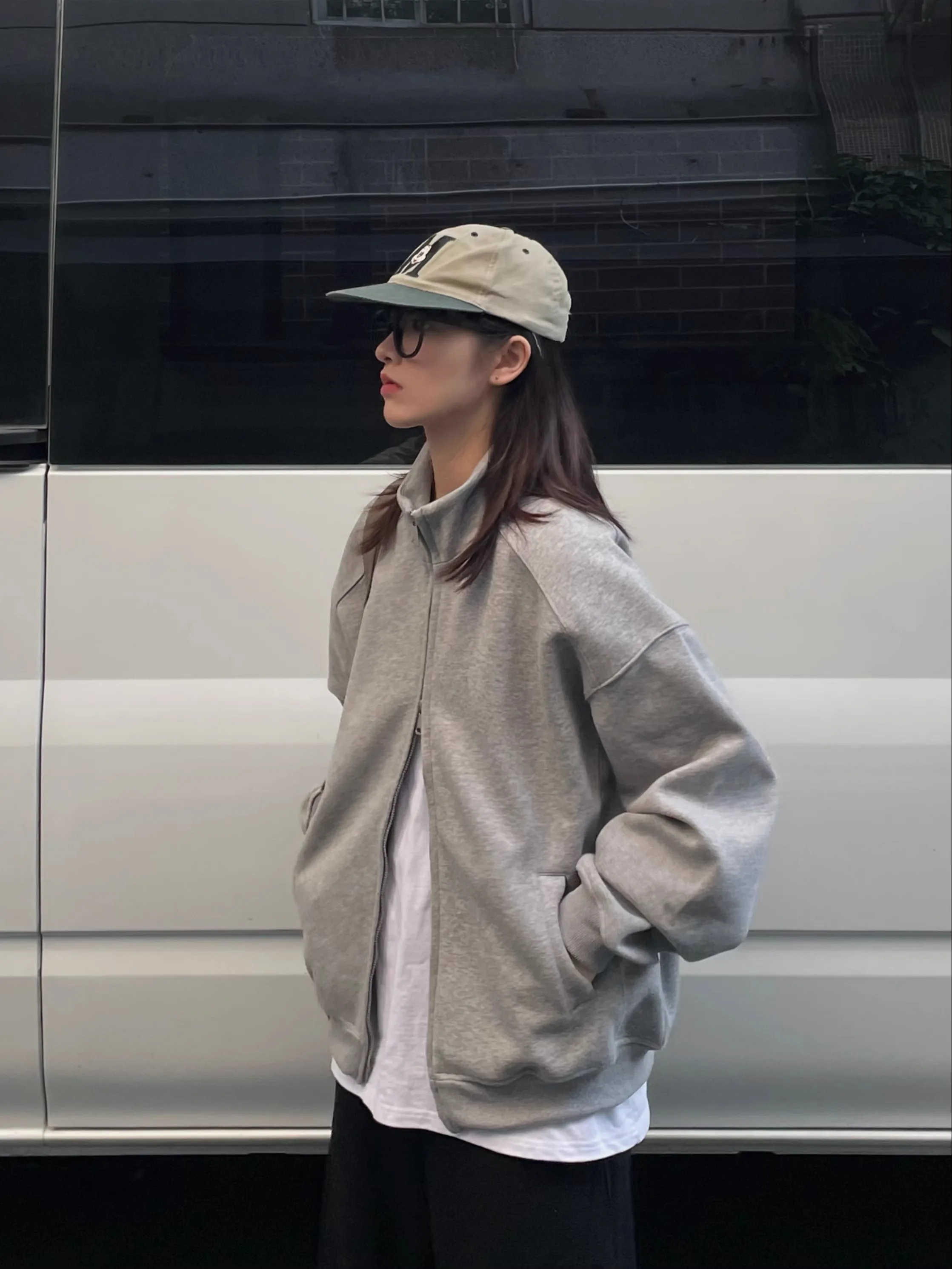 

Американский цвет Sle, простой, 450 г, тяжелый свитшот с воротником-стойкой, Jaet ex, весна-осень, свободная универсальная молния...