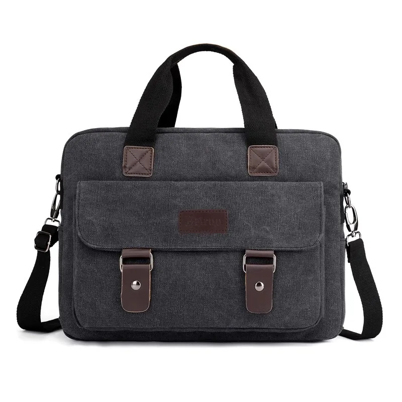 Canvas Men'S Briefcase Designer Work Business Casual Large Capacity Student Satchel Tote Handbag Shoulder 14 Inch Laptop Bag