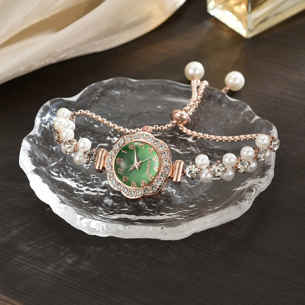 Free pull-out women's bracelet watch, fashionable color pearl studded diamond temperament quartz women's watch image 5