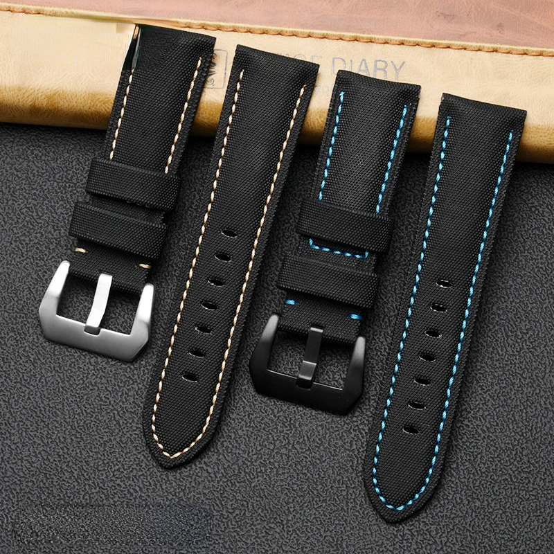 Nylon Carbon Fiber Leather Strap for Panerai Pam01661 799 616 Semen Sterculiae Lychnophorae Men Sweat-Proof watchband 24mm Black