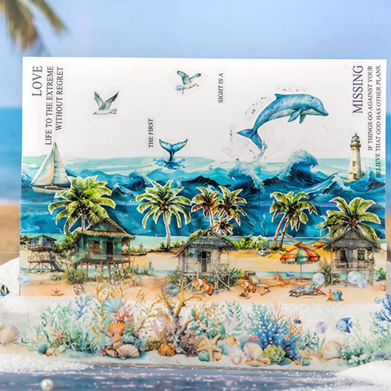 Mr.Paper Diary Around the Sea 시리즈 대화형 매칭 Aquascape 다채로운 테이프 학생을위한 어린이 선물 washi 테이프 세트