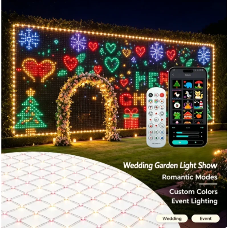 RGBIC LED Outdoor Net Lights Flexible Matrix Grid Lights for Patio Pergolas Bush Wedding Outdoor Party Holiday Decor