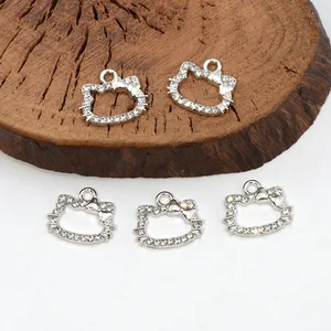 10pcs Hello Kitty Diamond Studded Hollow Cute Anime Alloy Cat Pendant Small Pendant Keychain Animal Shaped Accessories Wholesele 10 best sales diamond key chain - №7