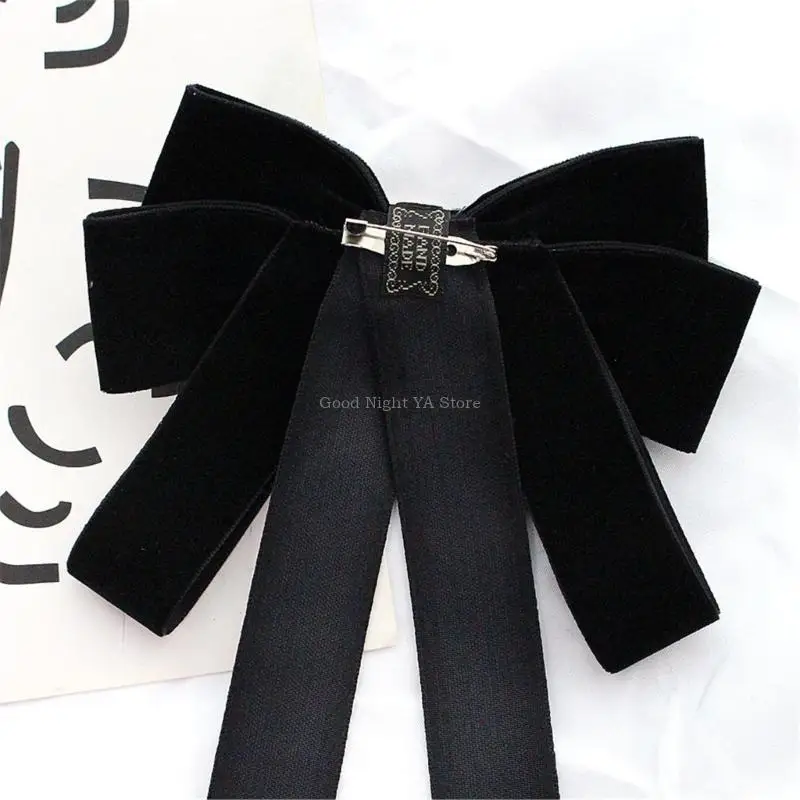 

Fashionable Women's Velvets Bows Tie with Rhinestones Accents for Evening Gowns Pre Tied Bowtie Brooch Pin Necktie Clip