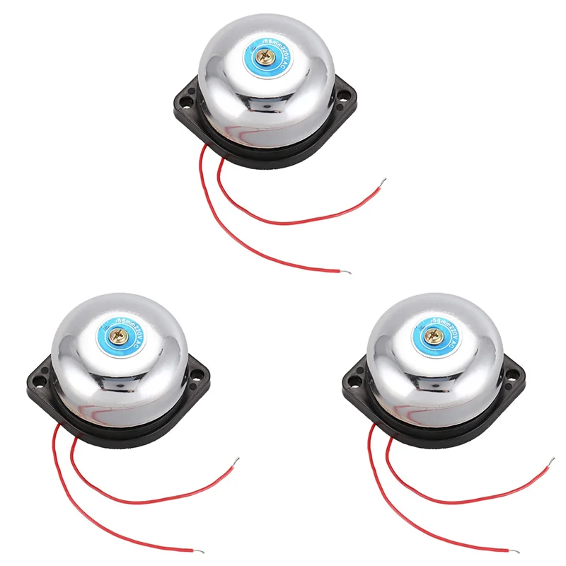 A44T 3Pcs 55Mm Diameter Fire Alarm Electric Gong Bell AC 220V