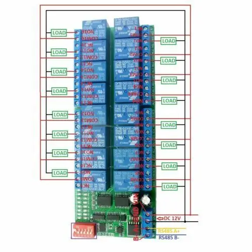 16Ch Dc12V Rs485 PLC Modbus Rtu Relay Rs485 Bus Remote Control Switch Mode