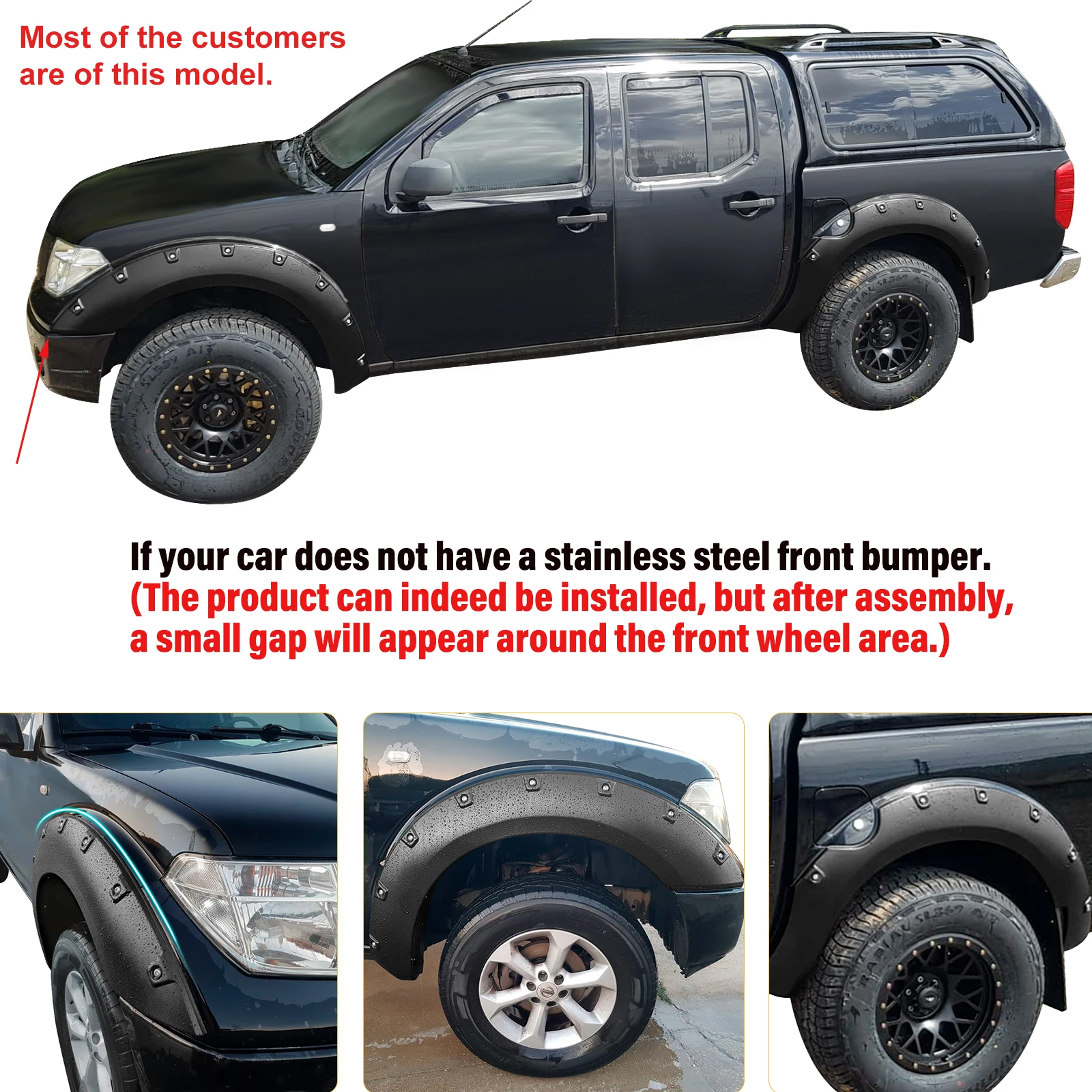 7\'\' Large Coverage Fender Flares Wheel Arch for Nissan Navara D40 2006-2010 Double Cabin Only for Thai Version with 59.5inch Bed
