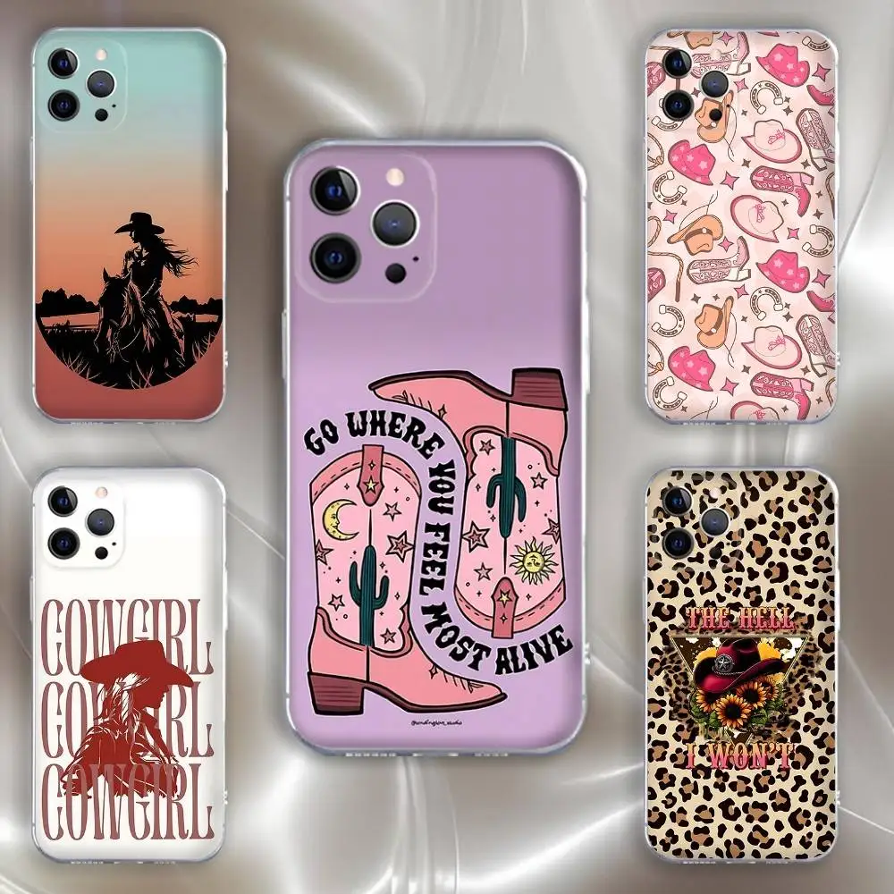 

Western Cowgirl Phone Case For iPhone 16,15,14,13,12,11 Pro,Max,Plus,X,XS,XR,SE,Mini Transparent Silicone Soft