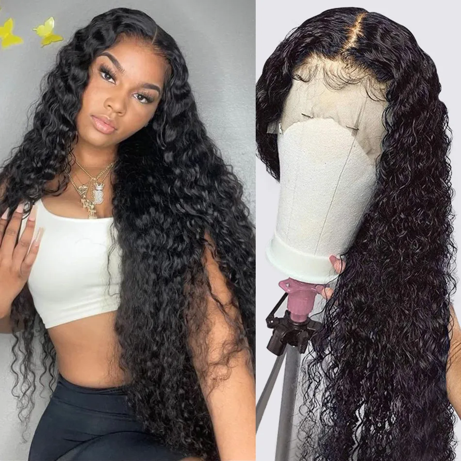 Deep Wave Frontal Wig 13x4 13x6 Hd Transparent Lace Frontal Wig  Pre Plucked Remy 28 30 32 Inch Curly Lace Front Human Hair Wigs