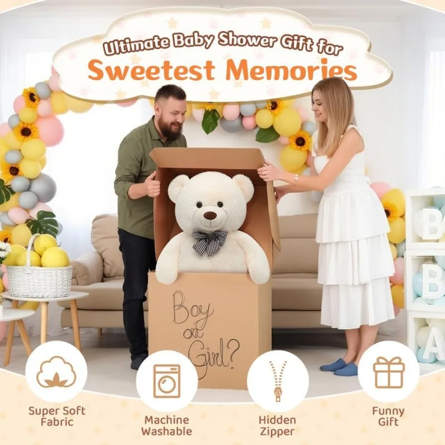 Giant White Teddy Bear 4 Feet 47inch Stuffed Animal Plush Cute Classic Gift for Girlfriend Boyfriend Birthday Party Favor