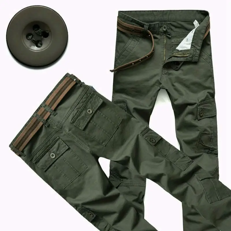 Alle Jahreszeiten Herren-Cargohose aus Baumwolle, mehrere Taschen, Arbeitskleidung, lässig, draußen, grün, schmale Hose, Herren, Übergröße 40